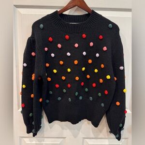 Davi & Dani Pom Sweater Women’s Size L Black Balloon Sleeves